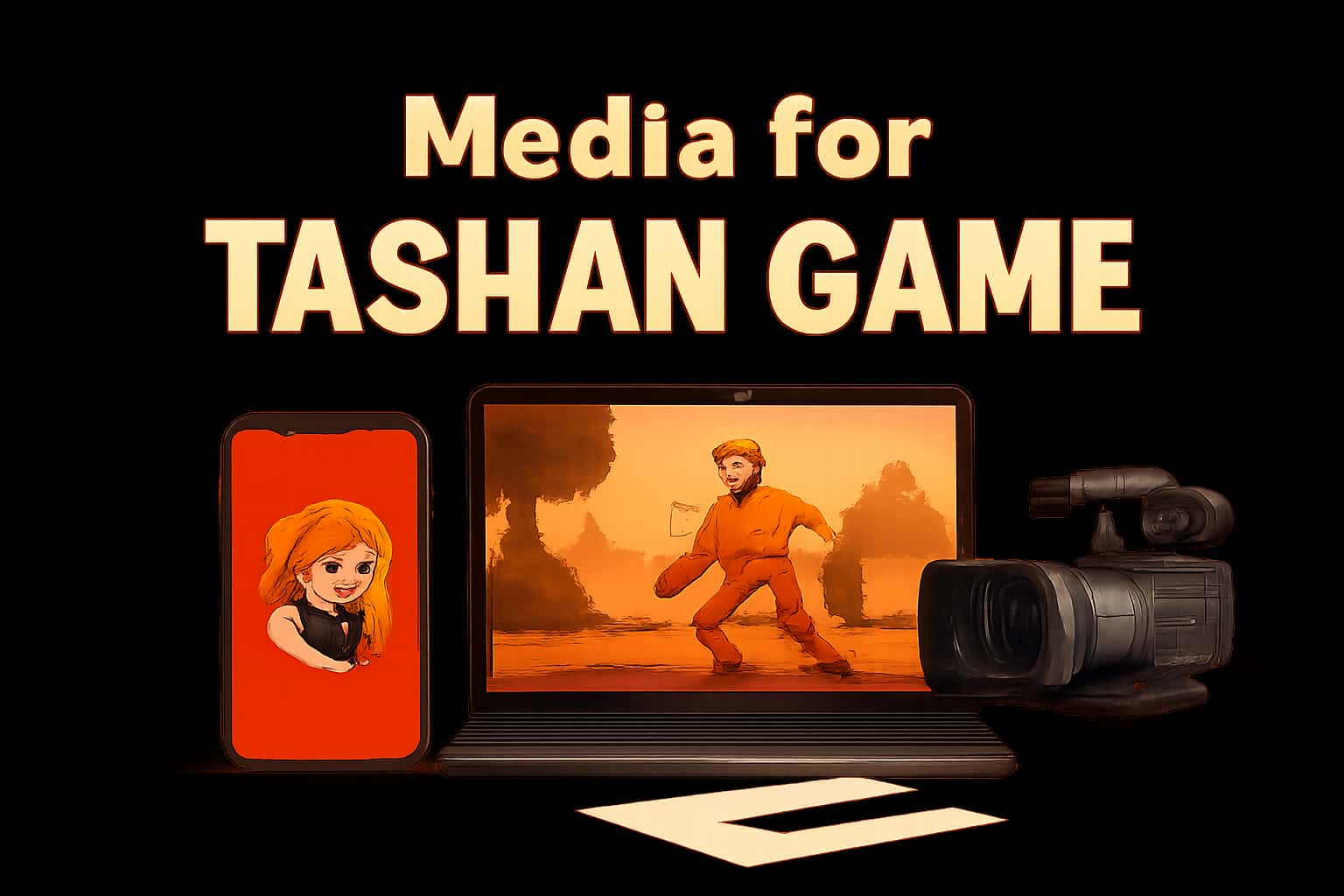 An informational scene depicting the Media for Tashan Game, showcasing features and support options.
